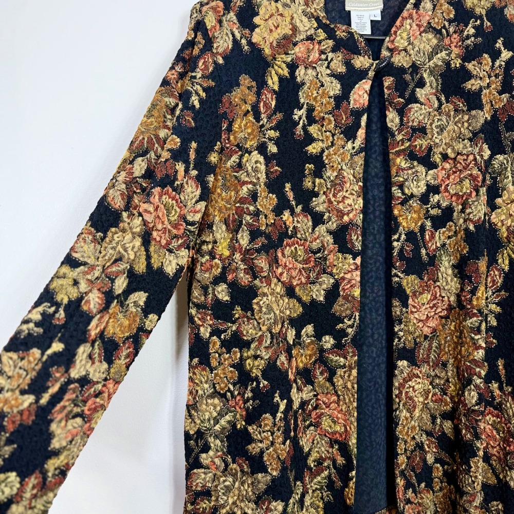 Coldwater Creek Womens Jacket Large Black Floral Tapestry Toggle Vintage Boho - Picture 3 of 10